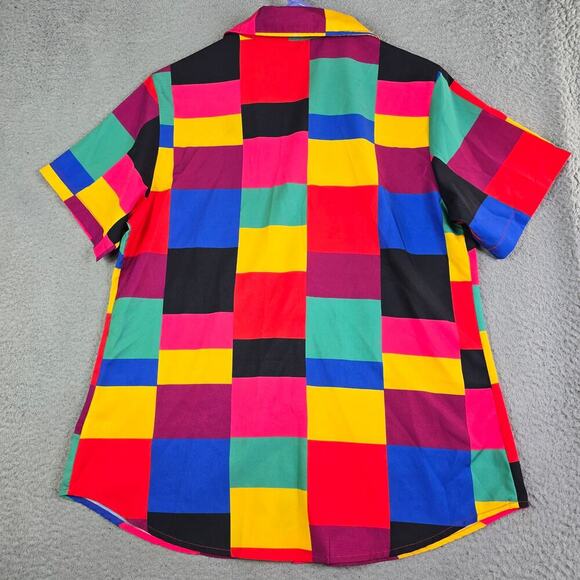 Funky Check Disco Style Button Front Shirt Women's Small Oversized Lightweight - Picture 7 of 7